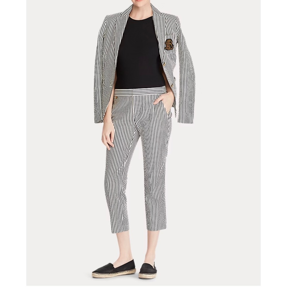 Lauren Ralph Lauren Stripes Seersucker Ankle Cropped Pants Womens Sz 10‎ Classic